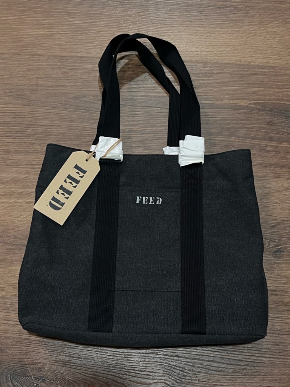 Feed NWT black & gray canvas tote bag New double handle 13” laptop work casual